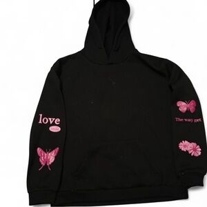Black Hoodie with Pink Butterfly Accents